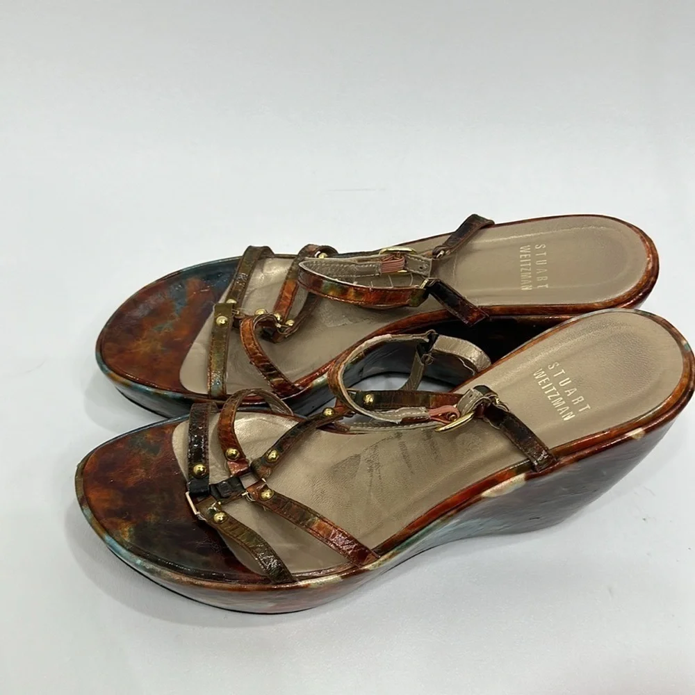 Stuart Weitzman Strappy wedge sandals orange and blue size 38